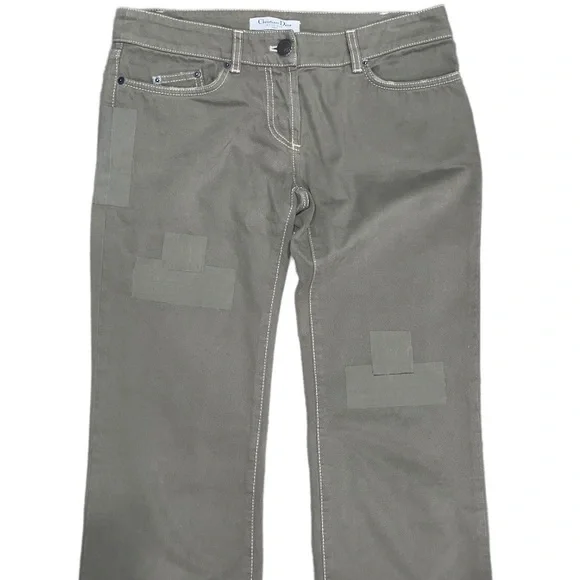 Christian Dior Boutique Woman’s Army Green Tape Patch Denim Jeans Size 6 - Picture 2 of 7